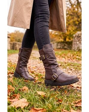 Spot on Ruched Double Buckle Mid-Calf Everyday Boots - Yellow