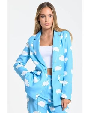 Liquorish Cloud Print Tailored Blazer - Blue