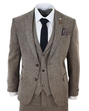 Infinity Leather 3 Piece Tweed Suit Vintage Harringbone 1920S Retro Peaky Blinders - Grey