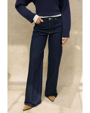 Hiccup Wide Leg Raw Denim Jeans - Blue