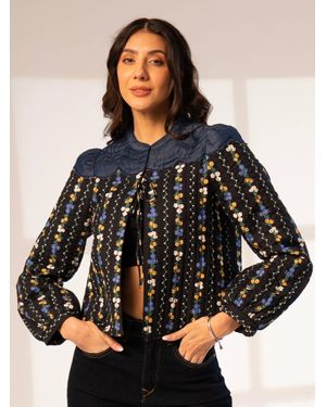 Rose & Nancy Kiri Floral Printed Scalloped Jacket - Black
