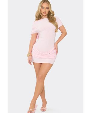 EGO Short Sleeve Cowl Back Mini Dress - Pink