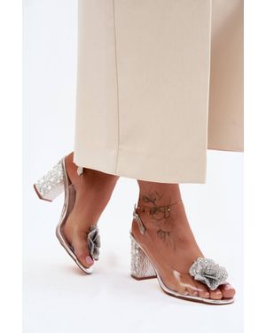 Love Lace Evening Heeled Sandals With Embellishment - White