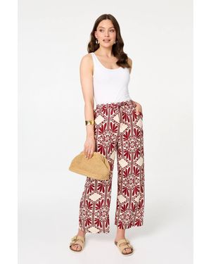 Izabel London Printed High Waist Wide Trousers - Red