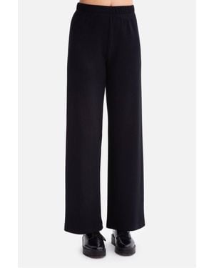 Love Lace Ribbed Knit Trousers Elastic Waist Mid Rise - Blue