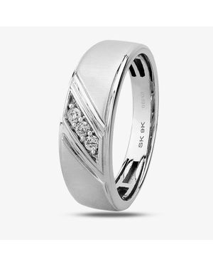 T.H.Baker 9Ct Matte & Polished Three Stone Diamond Wedding Ring - Metallic