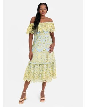 Maya Deluxe Broderie Bardot Midi Dress - Metallic