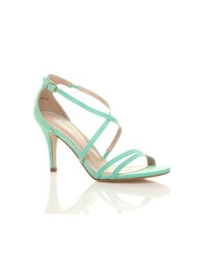 AJVANI High Heel Crossed Straps Buckle Strappy Sandals - Green