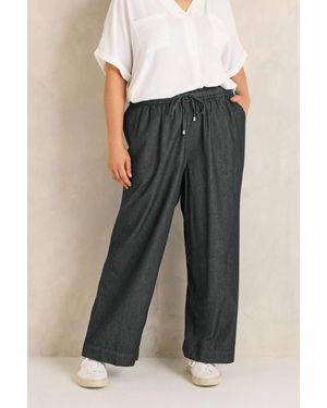 Evans Denim Cotton Wide Leg Trousers - Black
