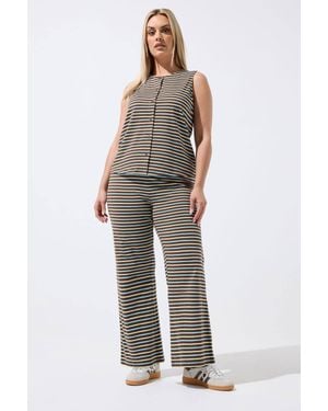 Yours Striped Wide Leg Trousers - Brown