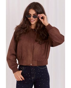 Love Lace Winter Suede Collared Lined Bomber Jacket - Brown