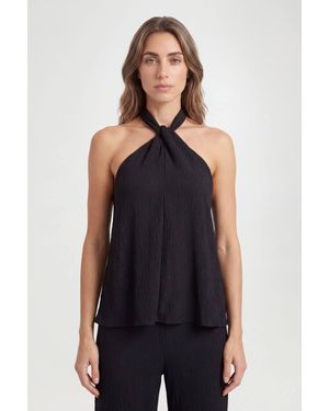 Roselle Textured Twist Halterneck Top & Wide Leg Trouser Co-Ord Set - Blue