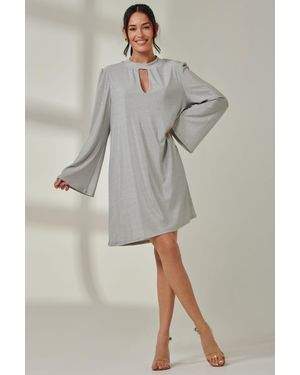 Jolie Moi Metallic Keyhole Detail Tunic Dress - Grey