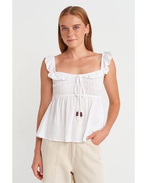 Dilvin Sleeveless Square-Neck Blouse With Tie Front - White