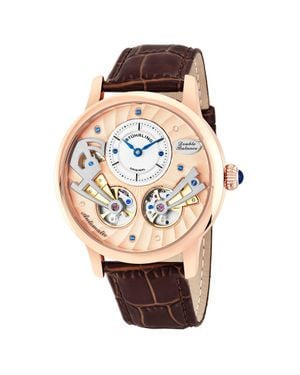 Stuhrling Sagittarian Automatic 45Mm Skeleton Watch With Leather Band - Metallic