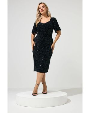 Yours Sequin Velvet Dress - Black