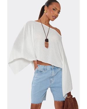 EGO Long Sleeve Off-The Shoulder Top - Blue
