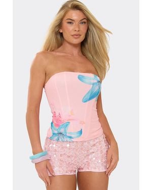 EGO Sequin Mid Rise Mini Shorts - Pink