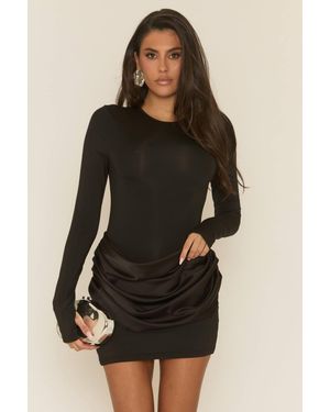 Rebellious Fashion Long Sleeve Drape Mini Dress - Black