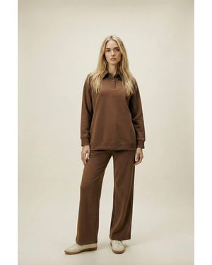 The Night Store Button Collar Lounge Trouser Set - Natural