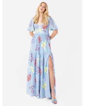 Maya Deluxe Open Back Floral Maxi Dress - Blue