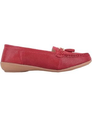 Absolute Footwear Easy Slip On Casual Summer Loafer Deck Shoes With Tassel Design - Red
