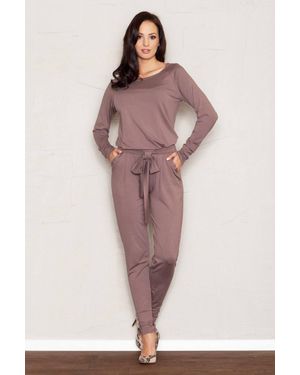 Love Lace Viscose Elastane Tapered Tie Pocket Jumpsuit - Brown