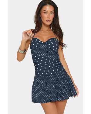 EGO Strappy Frill Trim Polka Dot Mini Dress - Blue