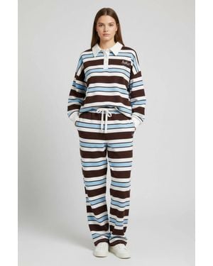 Stylewise Soho Ny Embroidered Rugby Collar Sweatshirt & Trouser Set - Blue