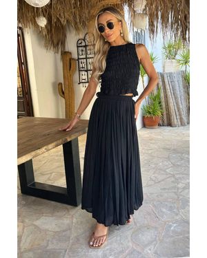 AX Paris Pleated Boho Midi Skirt - Black