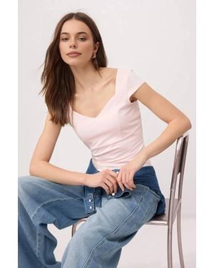 WOVCOR Sweetheart Neck Fitted Cotton Knit Top - Blue