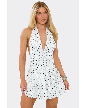 EGO Sleeveless Flippy Hem Polka Dot Mini Dress - White