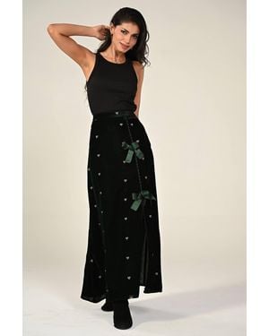 Rose & Nancy Illy Embroidered Heart Velvet Skirt - Black