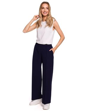 Love Lace Pleated Wide Leg Trousers With Elastic Waist - Blue
