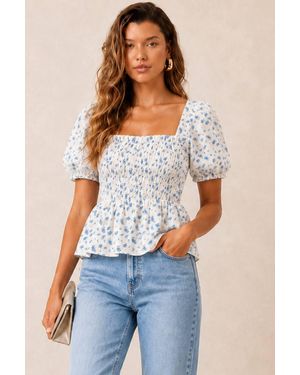 Style Cheat Floral Shirred Top - Blue