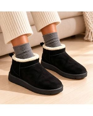 LARANGE Faux Suede Fleece-Lined Ankle Boots - Black
