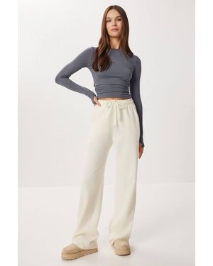 Happiness İstanbul Wide Leg Jogger Trousers With Drawstring Closure - White