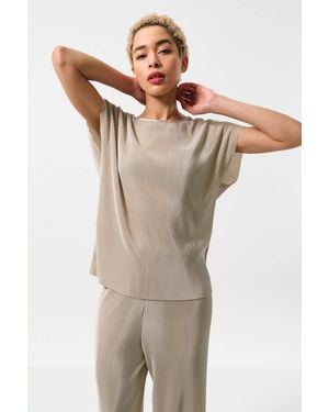 Louche Korine Pleated Short Sleeve Top - Natural