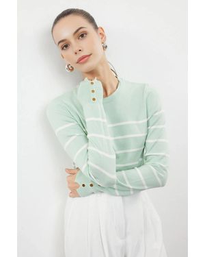 WOVCOR Crew Neck Striped Knit Jumper - Green