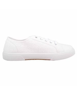 Absolute Footwear Canvas Floral Lace Up Court Shoes Trainers With Platform Sole - White