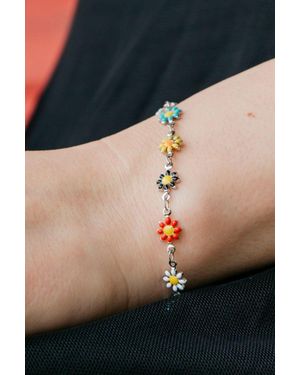 The Colourful Aura Colourful Sun Flower Charm Indie Daisy Floral Summer Boho Bracelet - Black