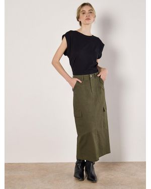 Apricot Cotton Cargo Midaxi Skirt - Green