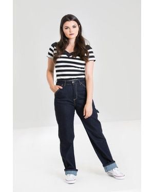 Hell Bunny Carpenter Stretch High Waisted Denim Jeans - Blue