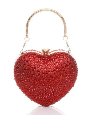 AJVANI Evening Diamante Heart Shape Prom Party Clutch Bag - Red