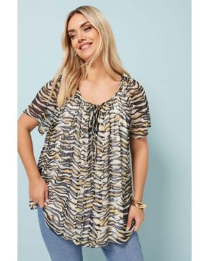 Yours Tiger Print Pintuck Blouse - Black