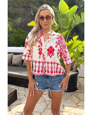 AX Paris Boho Floral Print Short Sleeve Boxy Shirt - Black