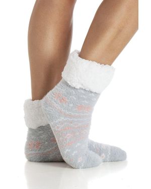 CAMILLE Soft & Fuzzy Fairisle Print Bed Socks - White