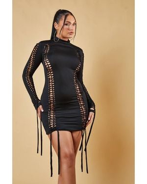 Rebellious Fashion Ashley Knot Detail High Neck Mini Dress - Black
