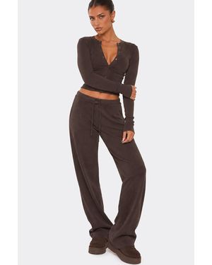 EGO Straight Leg Ribbed Mid Rise Trousers - Brown
