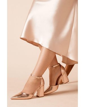 Dorothy Perkins Blanche Ankle Strap Pointed High Block Heel Court Shoes - Natural